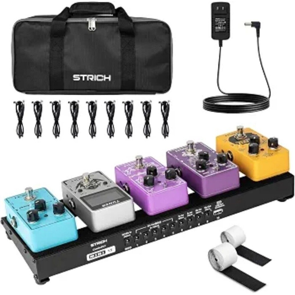 STRICH Guitar Pedal Board W/ Built-in Power 15x5.1" 1.3LB Aluminum W/ Cables Bag